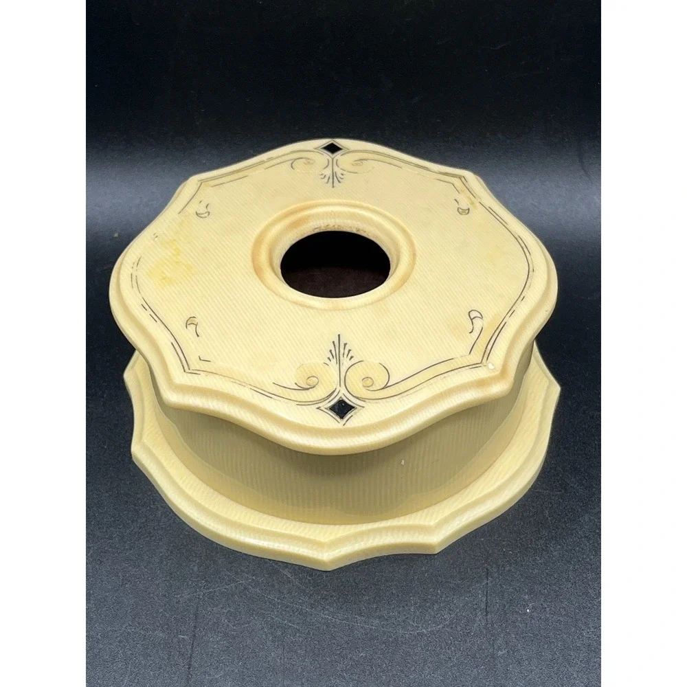 Vtg Antique Tan Celluloid Hair Receiver Vanity Dresser Decor Shabby Chic Octagon